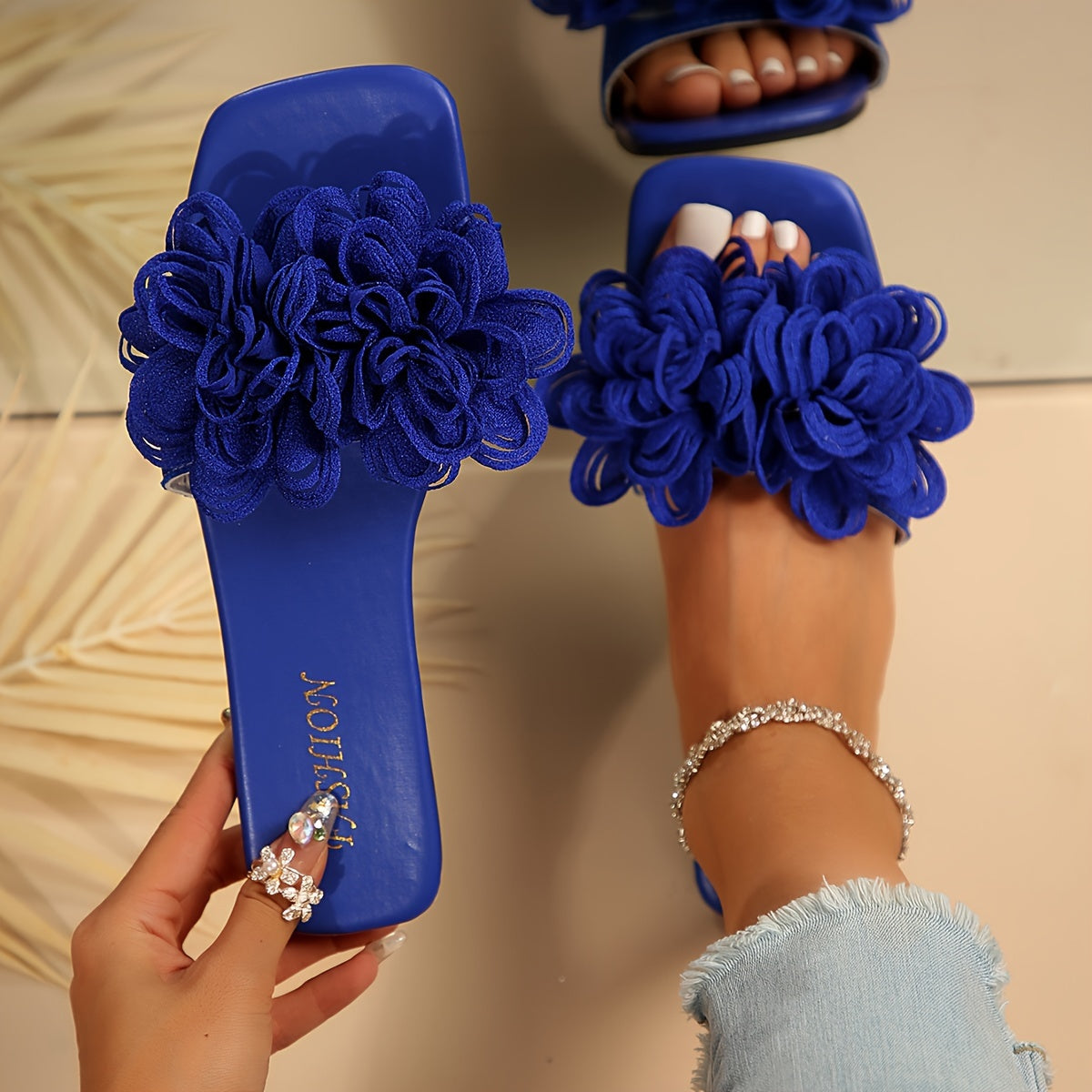 Women's Flowers Decor Slides Summer Open Toe Beach Casual Shoes