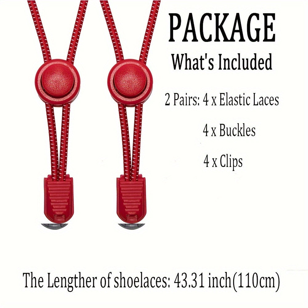 2PCS No-Tie Elastic Shoelaces for Sneakers Durable Stretchy Quick Lock