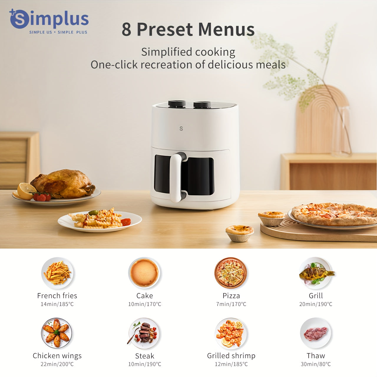 4.5L Havo Fryyer bilan oynali 1450W issiq havo aylanishi, oson tozalash