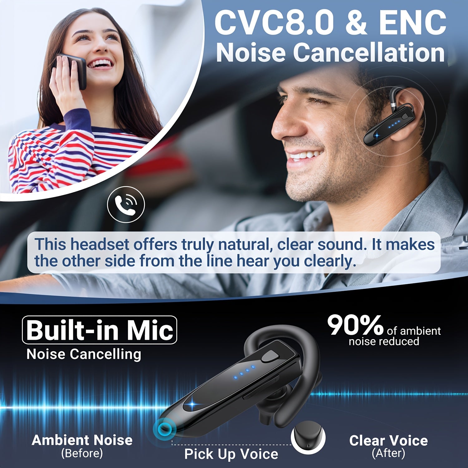 Wireless In-Ear Headset with 29 Hours Music Playback Noise-Isolating Lightweight Dual Connectivity