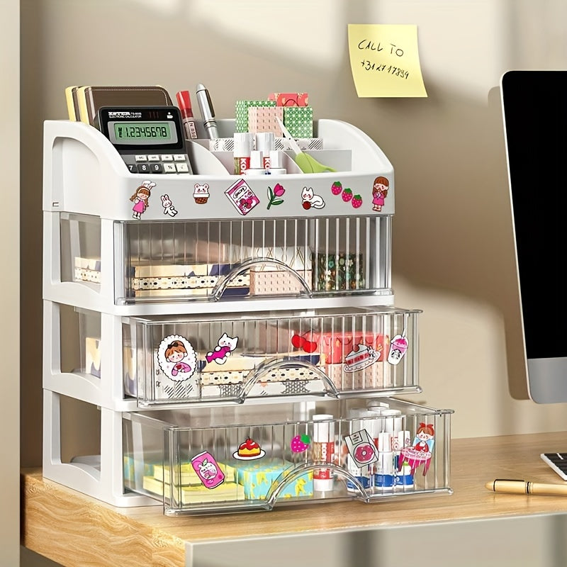 Multi-Layer Desktop Storage Organizer with Drawer for Cosmetics Jewelry and Stationery White