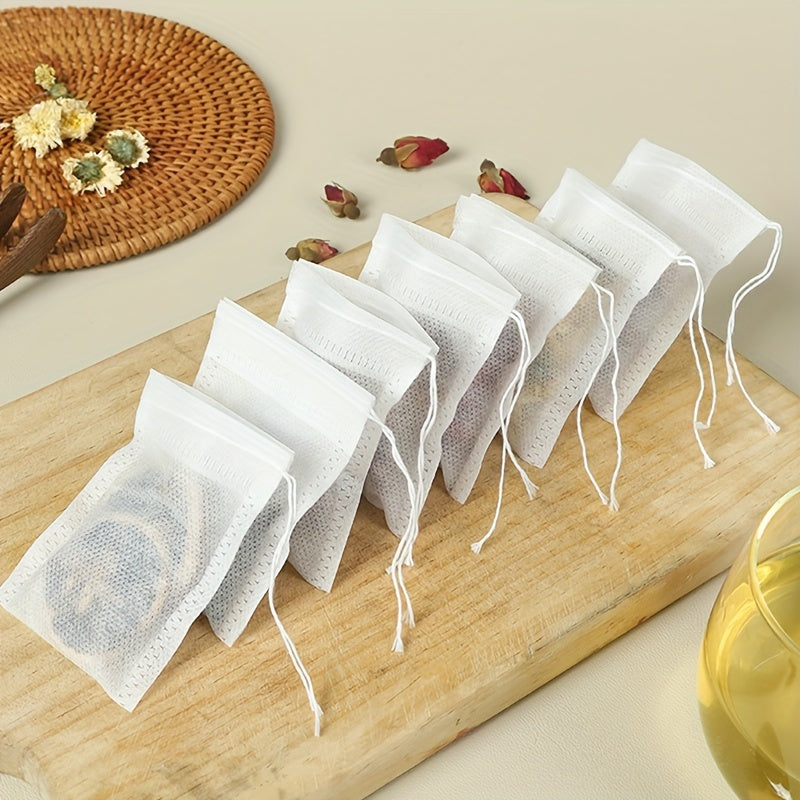 100 Disposable Drawstring Tea Bags for Loose Leaf Tea, Food Grade, Easy to Use