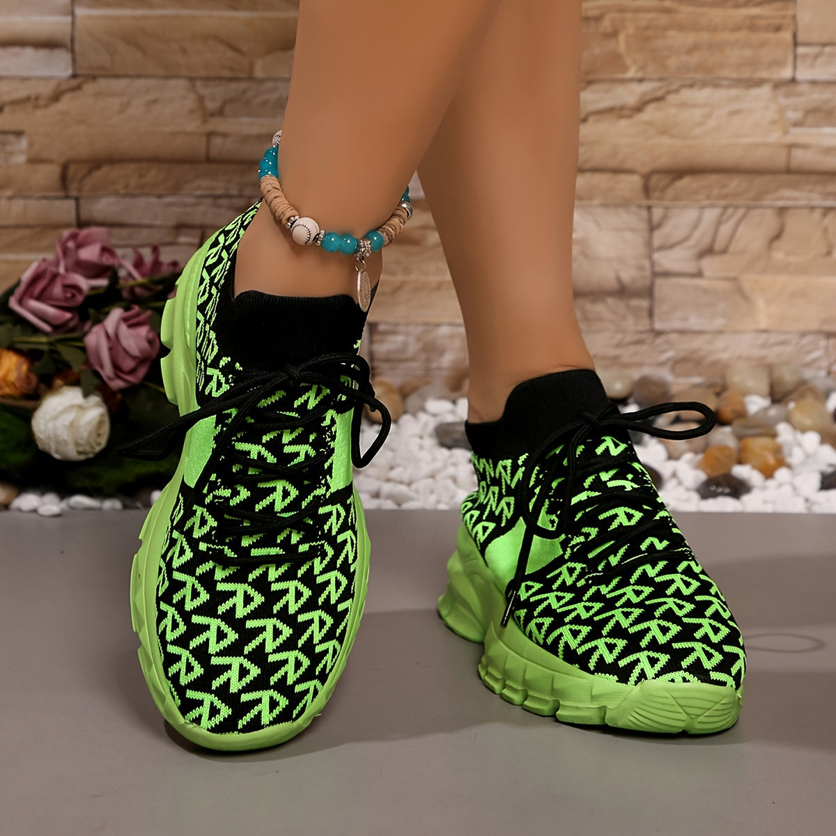 Women's Knit Pattern Sneakers Lightweight Casual Walking Shoes Plus Size