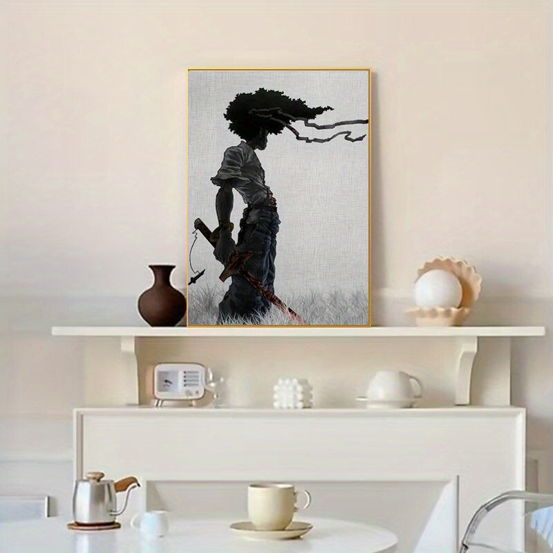 African Samurai Anime Wall Art Canvas Portrait Frameless Room Decor