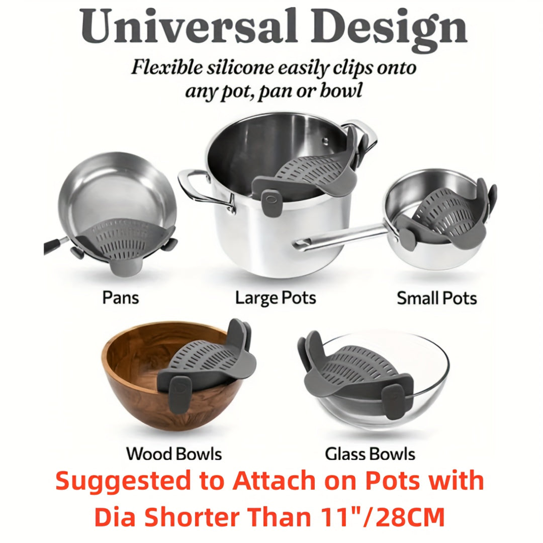 Adjustable Plastic Clip-On Strainer for Pots and Pans, Kitchen Colander