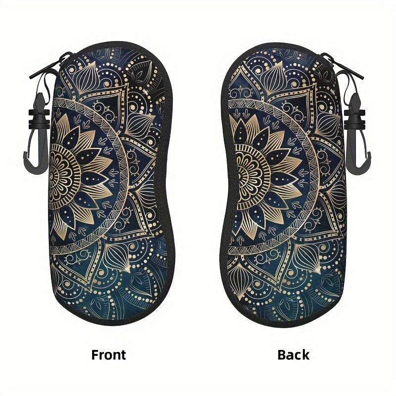 Модный футляр для очков с шикарным золотым мандалой и синим галактическим принтом - Мягкий чехол для очков на молнии для мужчин и женщин