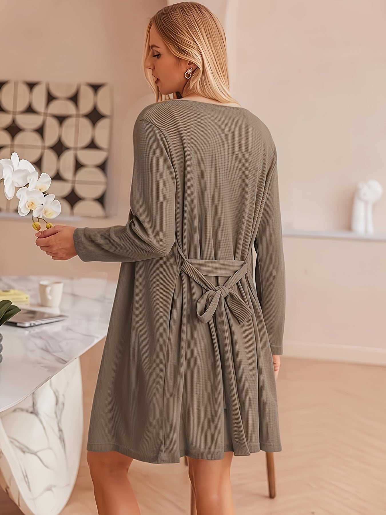 Women's Waffle Lounge Set with Robe, Crop Top, Shorts for Summer Home Wear