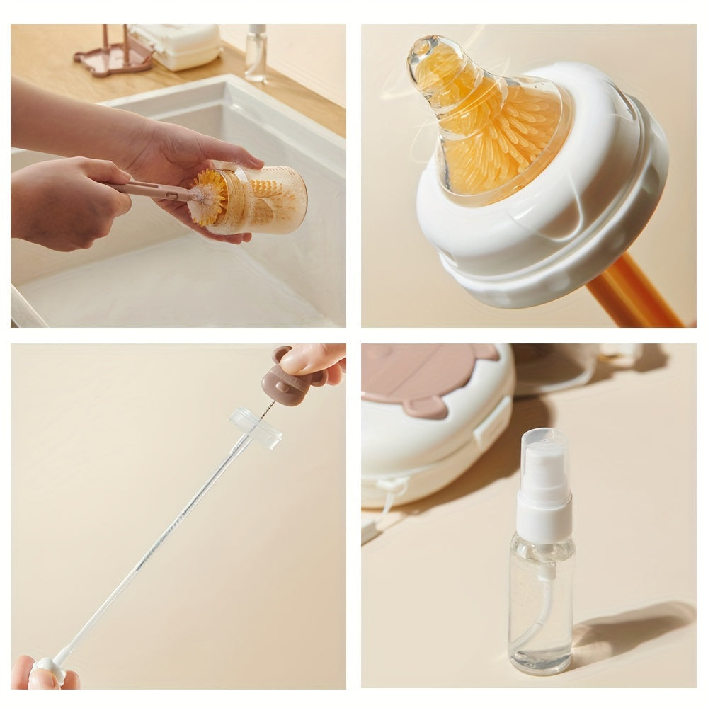 Набор для очистки бутылок 6-в-1 с силиконовой щеткой, очистителем для трубочек, сушилкой