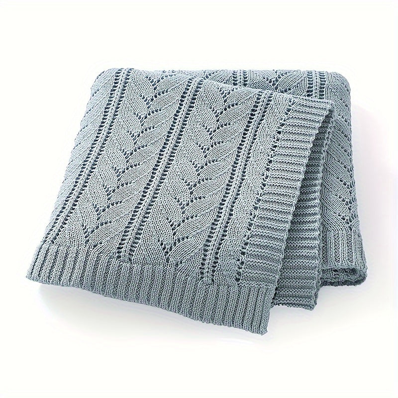 Manta de punto azul claro con patrón argyle de camello, suave algodón, cubierta versátil para cochecito