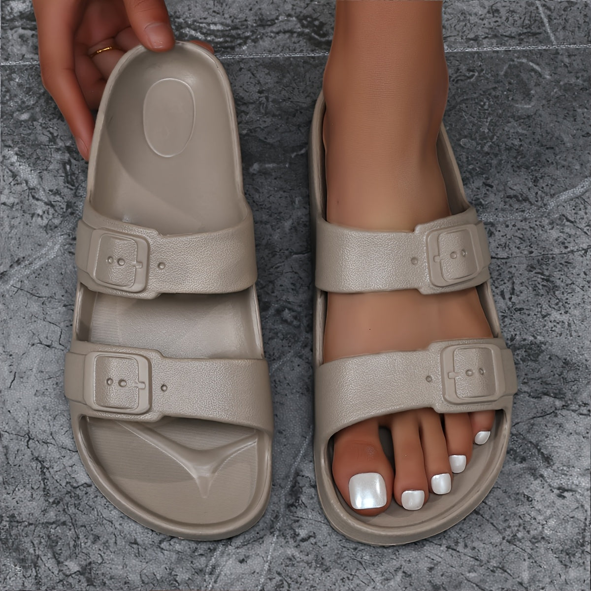 Ayollar uchun EVA slayd sandalki bej rang, kundalik, qulay, sirpanmaydigan, yupqa poyabzal