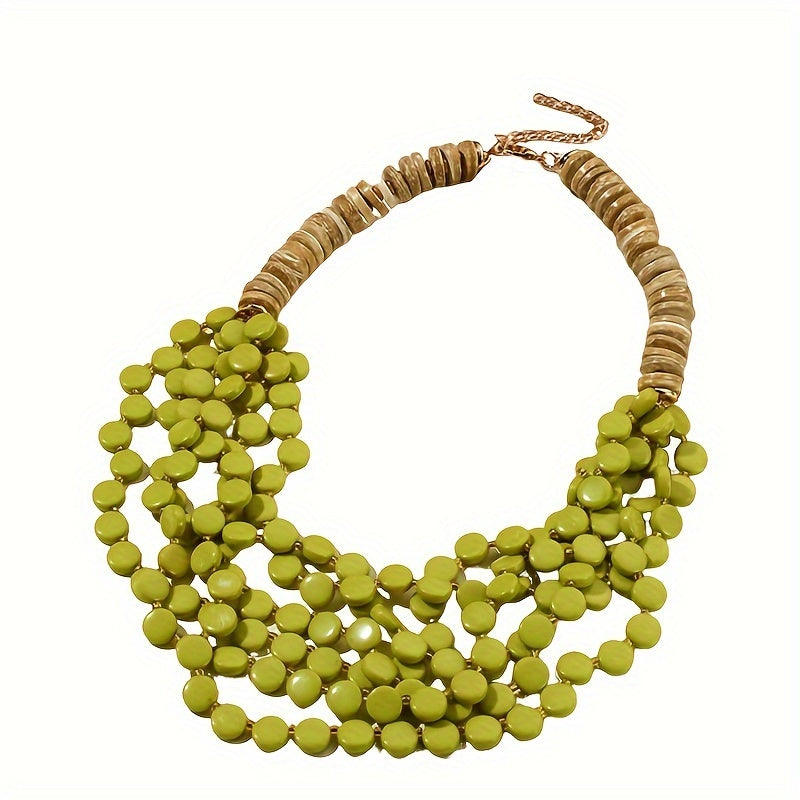 Boho Chic Beaded Necklace for Women Layered Acrylic Jewelry Gift for Vacations and Parties