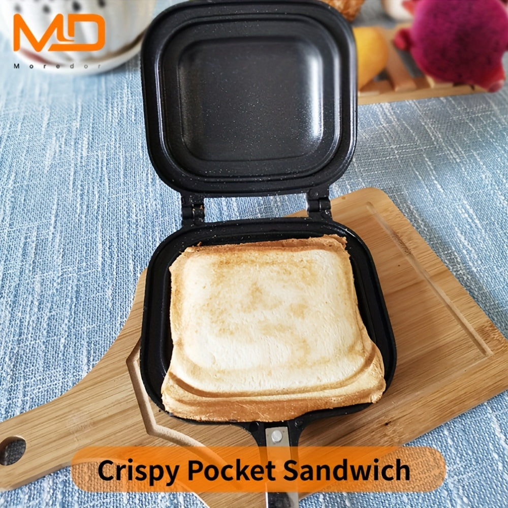 MOREDOR Non-Stick Ikki tomonlama sendvich tayyorlash qurilmasi, yopishqoq bo'lmagan, qopqog'i bilan - Qattiq nonushta, burgerlar, paninilar uchun uyda yoki tashqarida, ikki tomonlama pishirish qolip, grill uchun mos