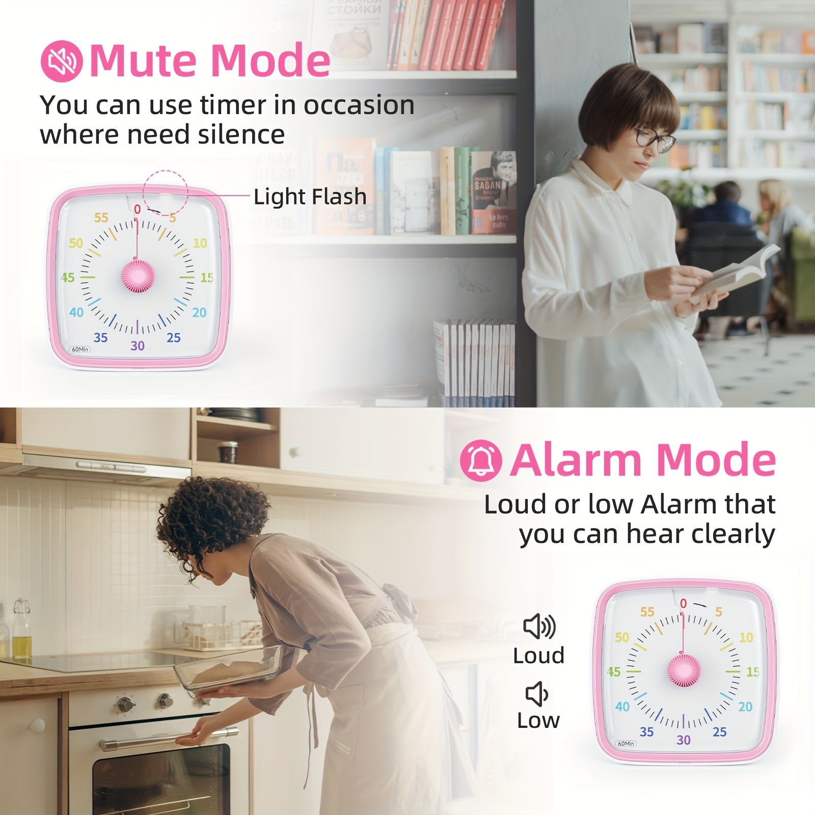 Rainbow Visual Timer with Night Light for Classroom Kitchen Office Silent 60-Minute Countdown