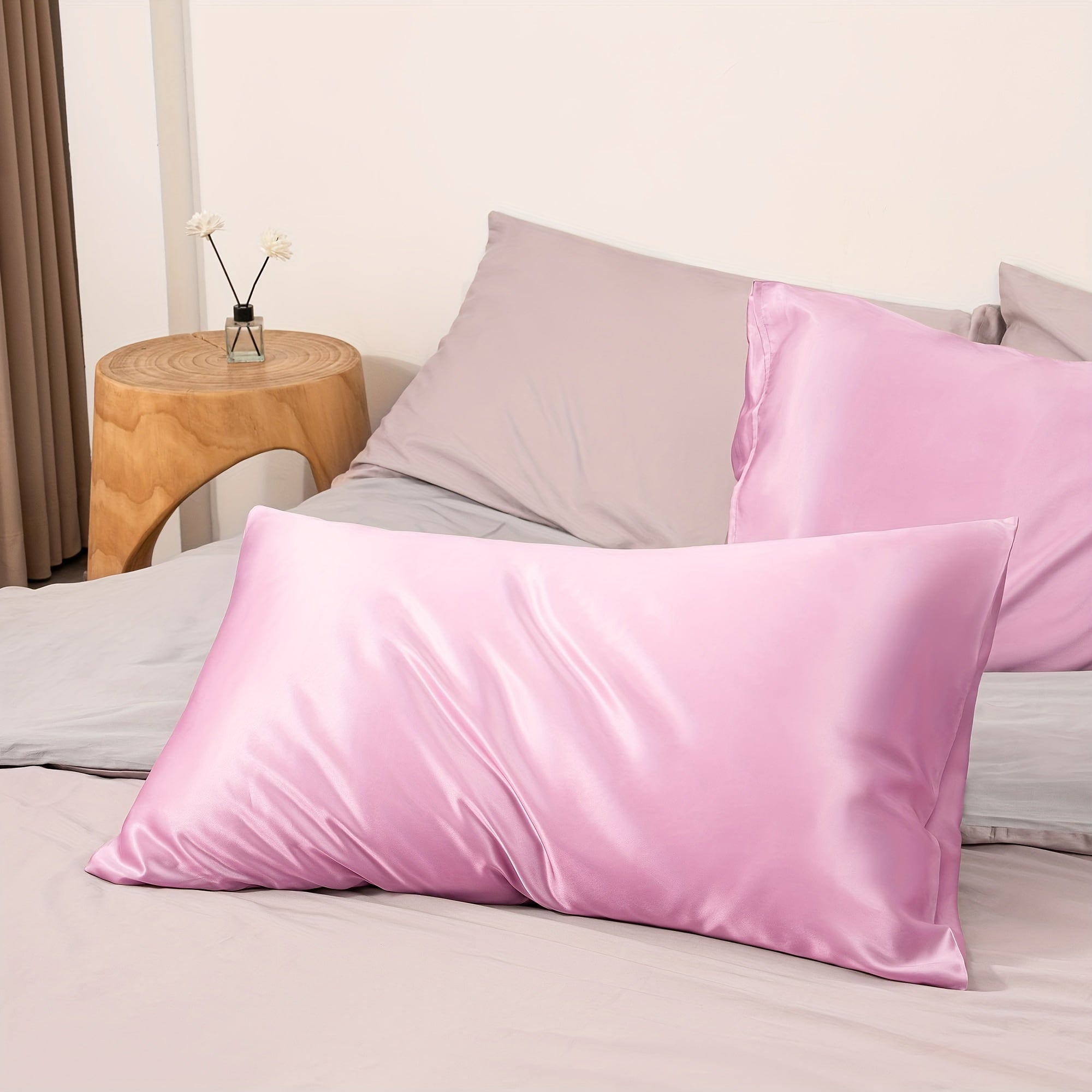 Hypoallergenic satin yostiq qopqog'i 100% polyester nafas oladigan teriga do'st to'liq rangli qopqoq yopilishi yotoq to'shagi