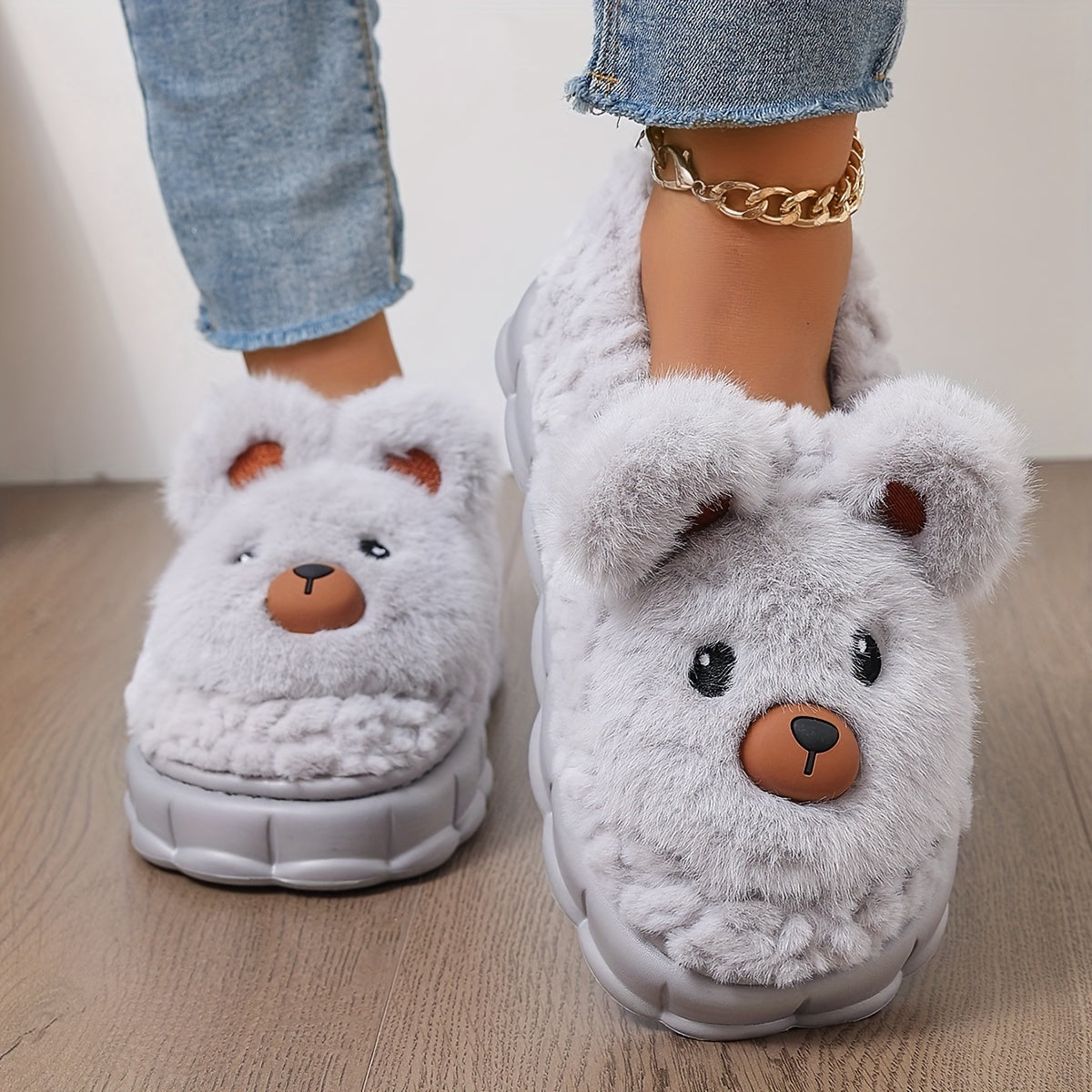 Women's Fleece-Lined Winter Shoes Non-Slip Indoor Cartoon Animal