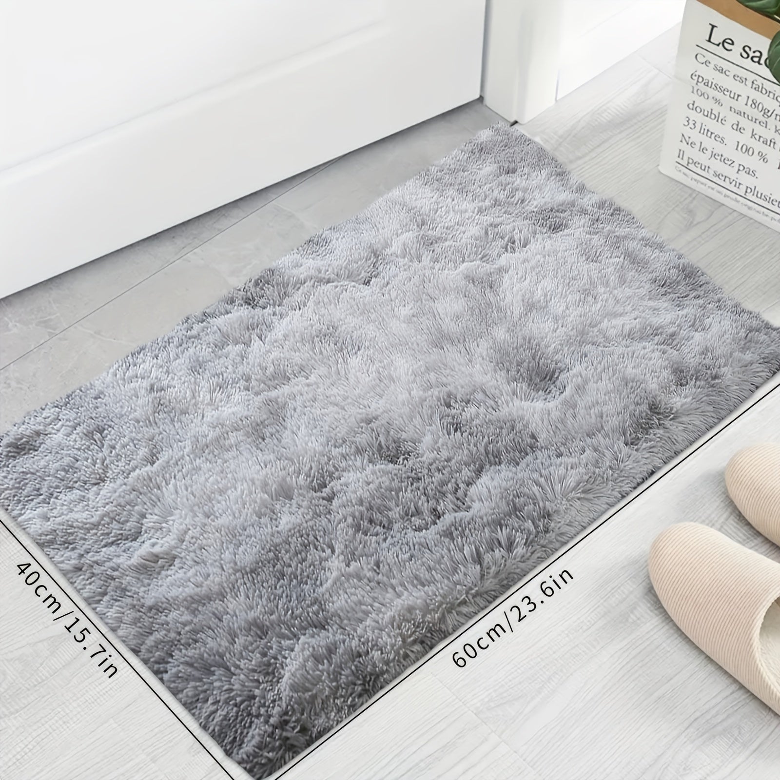 Alfombra de área shaggy gris claro de 160cm x 80cm, lavable a máquina, poliéster para dormitorio y sala de estar
