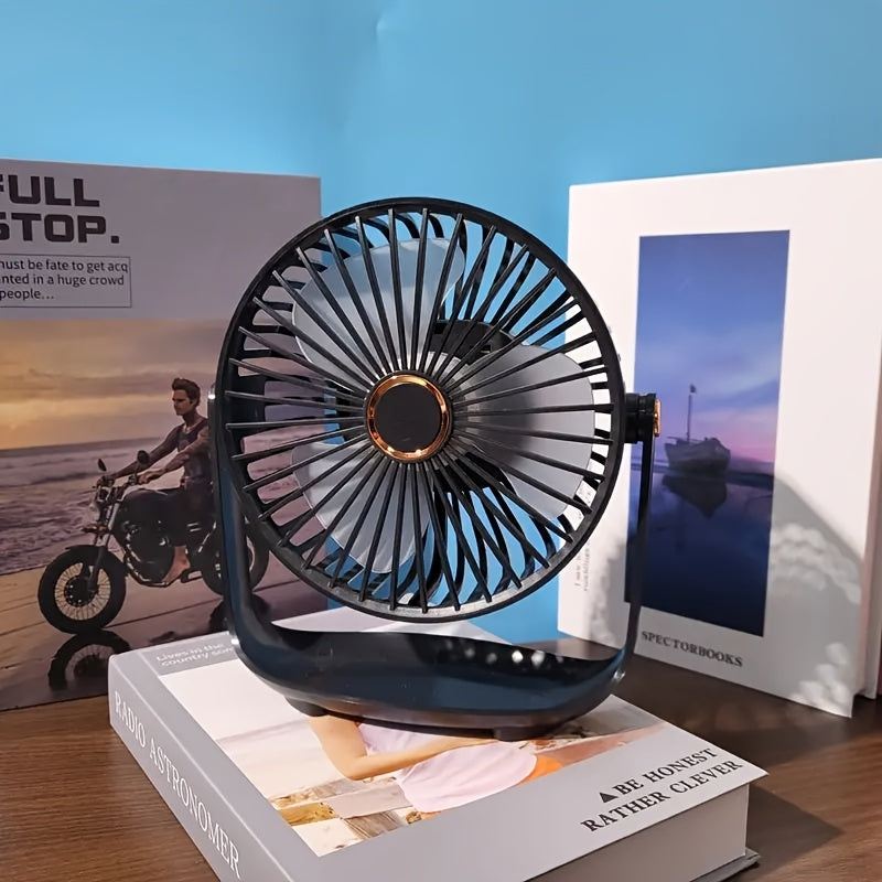 Mini Desktop Fan with Night Light, USB Rechargeable, 5-Speed Settings