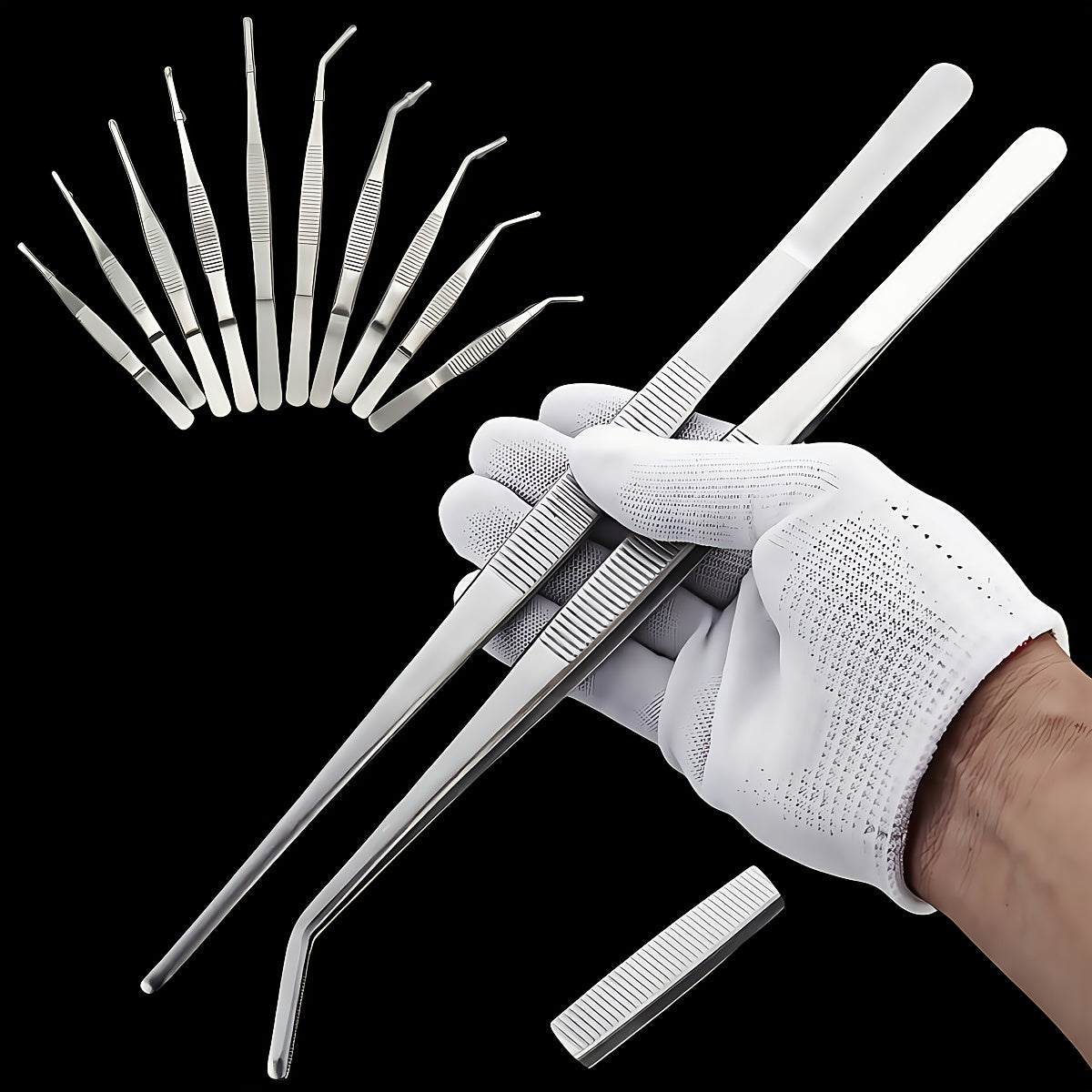 2pc Stainless Steel Tweezers Set for Cooking Grilling Bonsai Jewelry Making Long Durable Anti-Slip