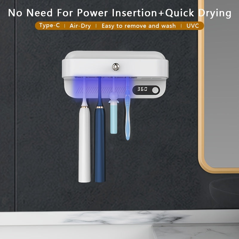 Wall-Mounted UV Toothbrush and Razor Dryer Holder with Fan Drying and USB Charging