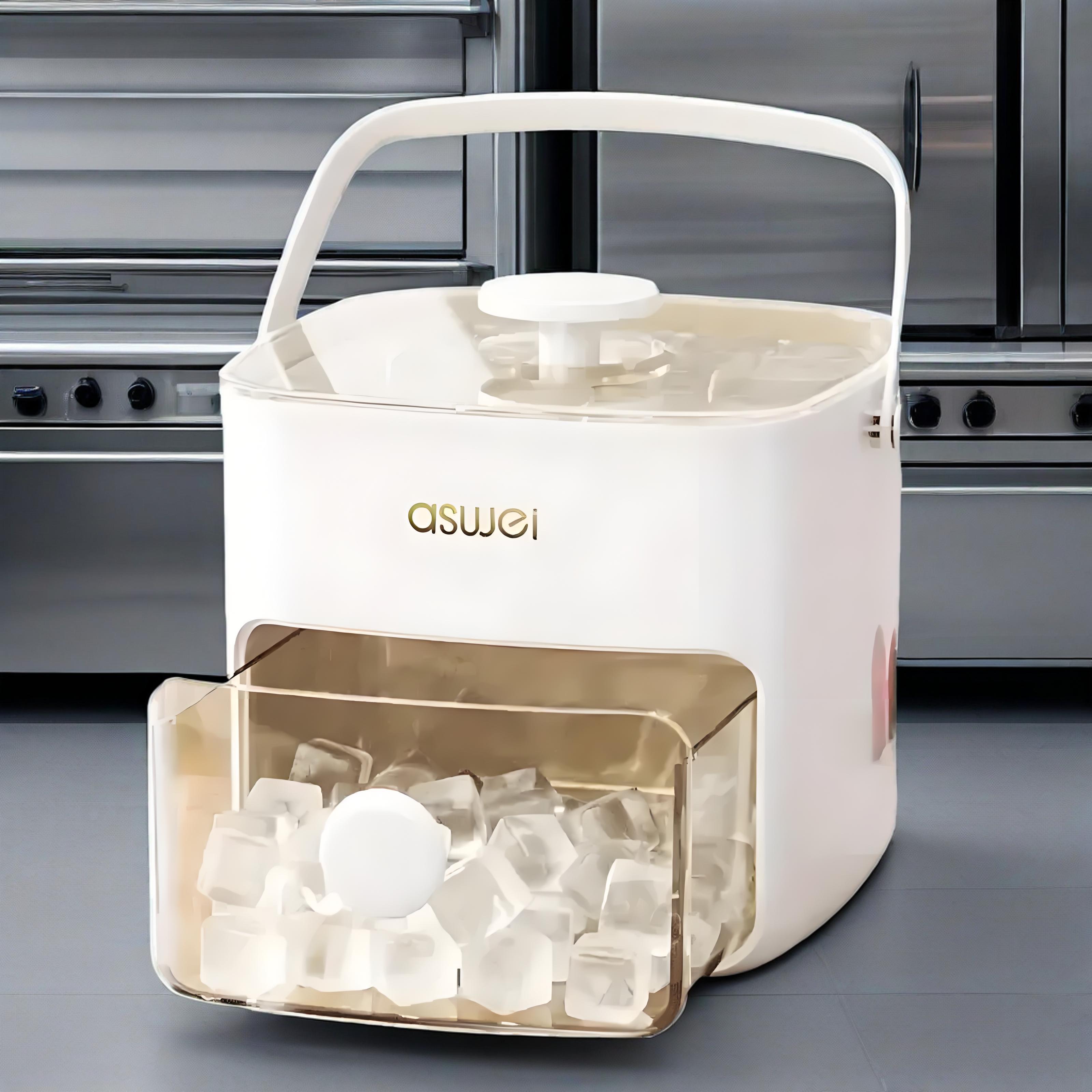 Portable Handheld Ice Maker White Brown Compact Battery-Free Ice Cubes