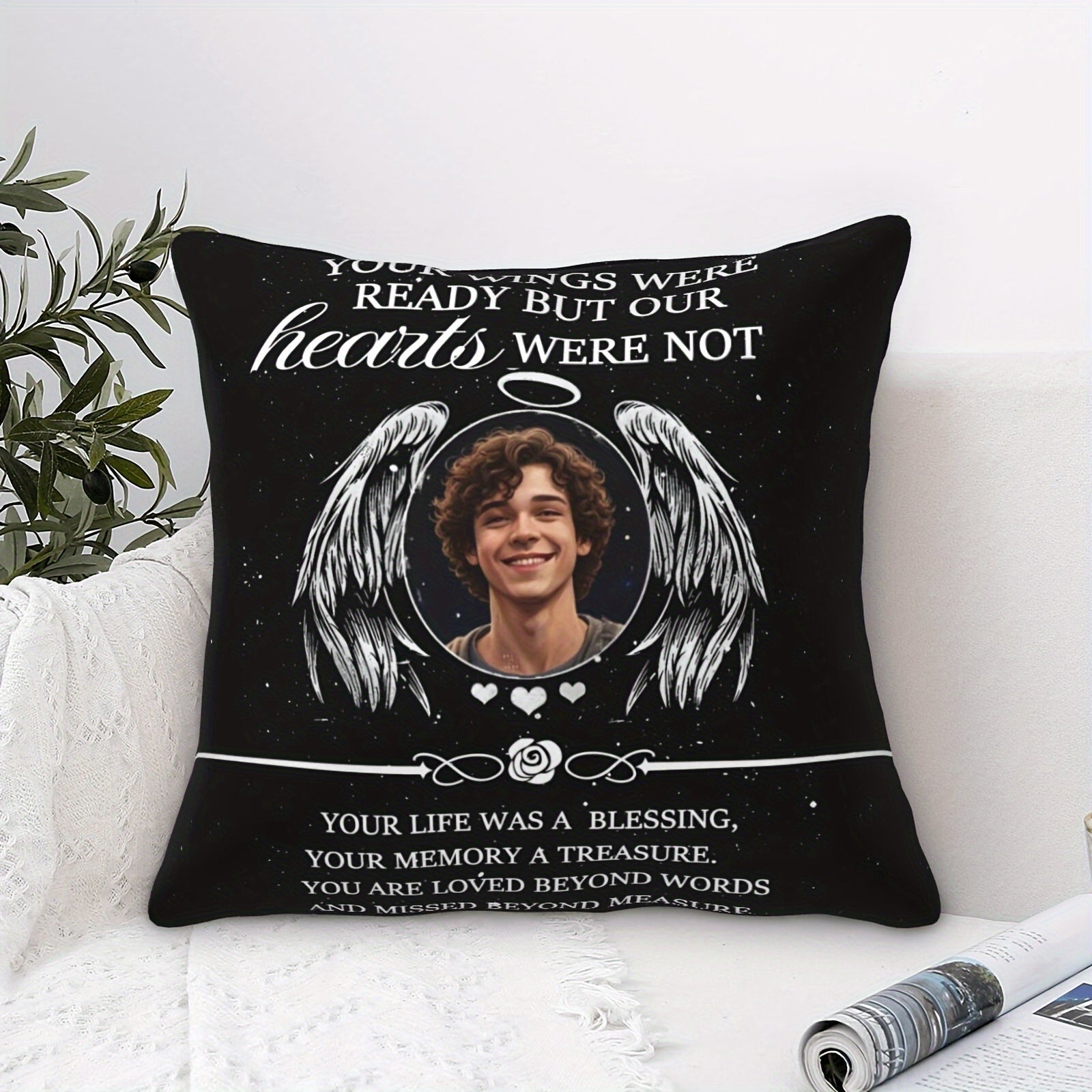 Personalized Memorial Pillow with Angel Wings Design Custom Photo Pillowcase Sentimental Memory Pillow for Adults
