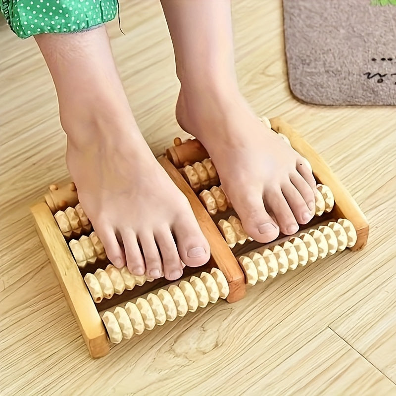 Handcrafted Wooden Dual Foot Massager with Acupressure Rollers for Stress Relief
