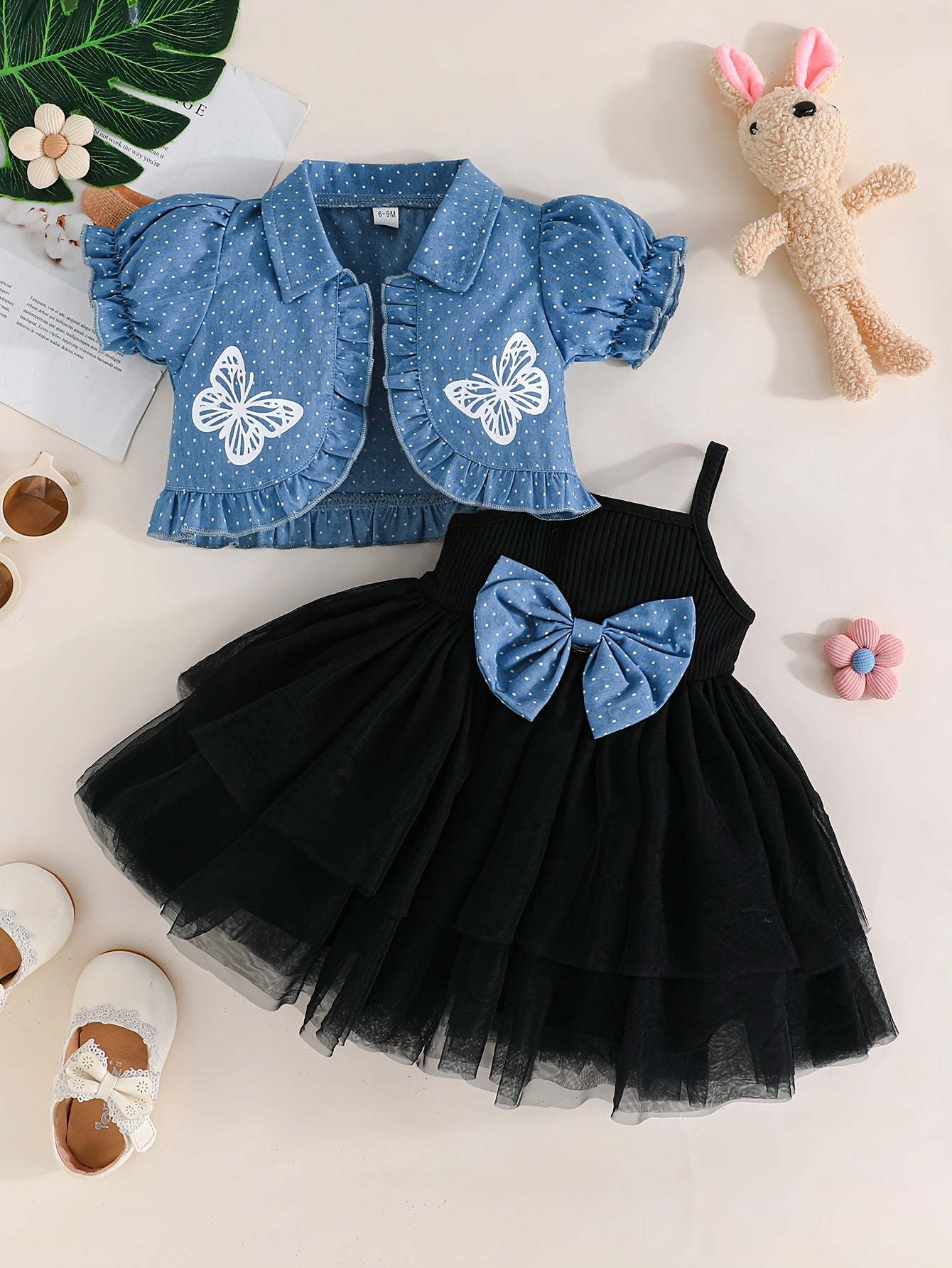 Baby Girl Tutu Dress Set with Butterfly Print Cardigan for Spring Summer Casual Fit