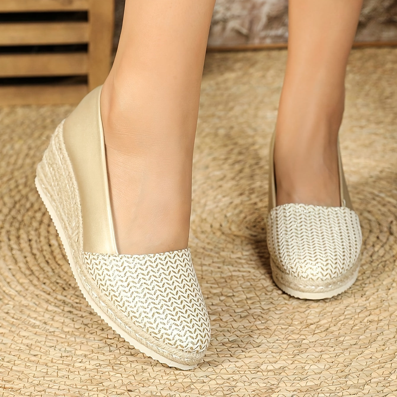 Women’s Casual Striped Wedge Heels with Spike Embellishments Synthetic Platform Shoes