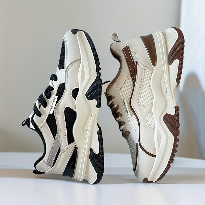Women's Fashion Contrasting Sneakers Casual Sports Shoes Breathable Chunky Sole
