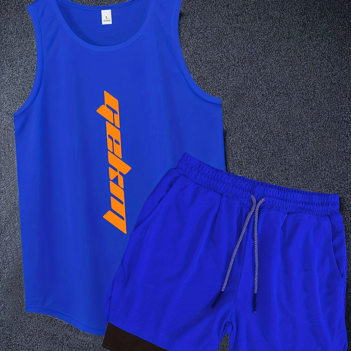 Мужской летний спортивный комплект: майка и шорты с шнурком, полиэстер, дышащий, легкий