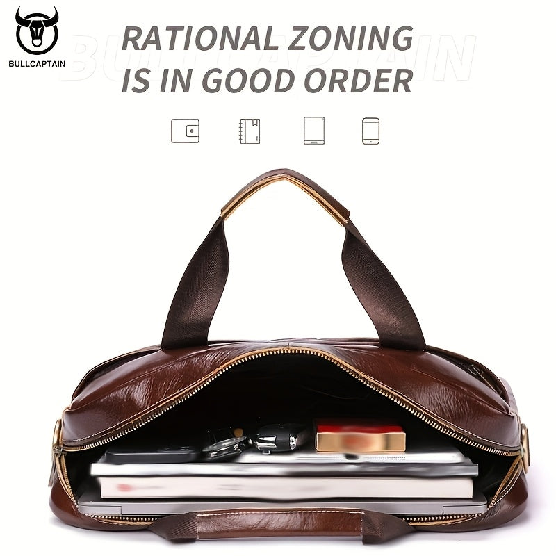 Men's Genuine Leather Briefcase in Deep Brown with Laptop and Device Compartments