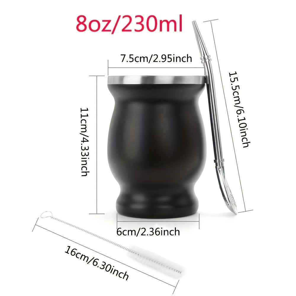 8oz Stainless Steel Yerba Mate Set with Bombilla Straw and Brush for Gifting