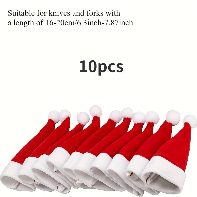 Set of 10 Red Mini Christmas Hat Cutlery Holders for Holiday Table Decor
