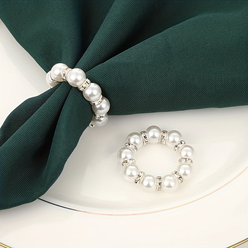 12 Elegant Beaded Pearl Napkin Rings for Weddings and Home Decor