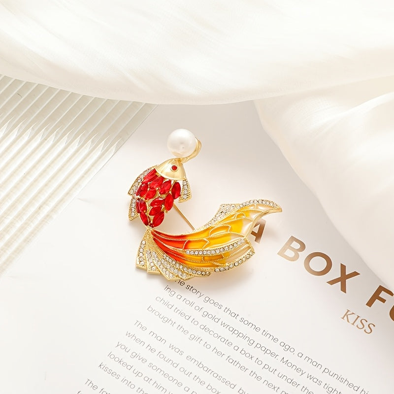 Enamel Brooch Pin Red Koi Fish Animal-Themed Jewelry for Coats and Sweaters