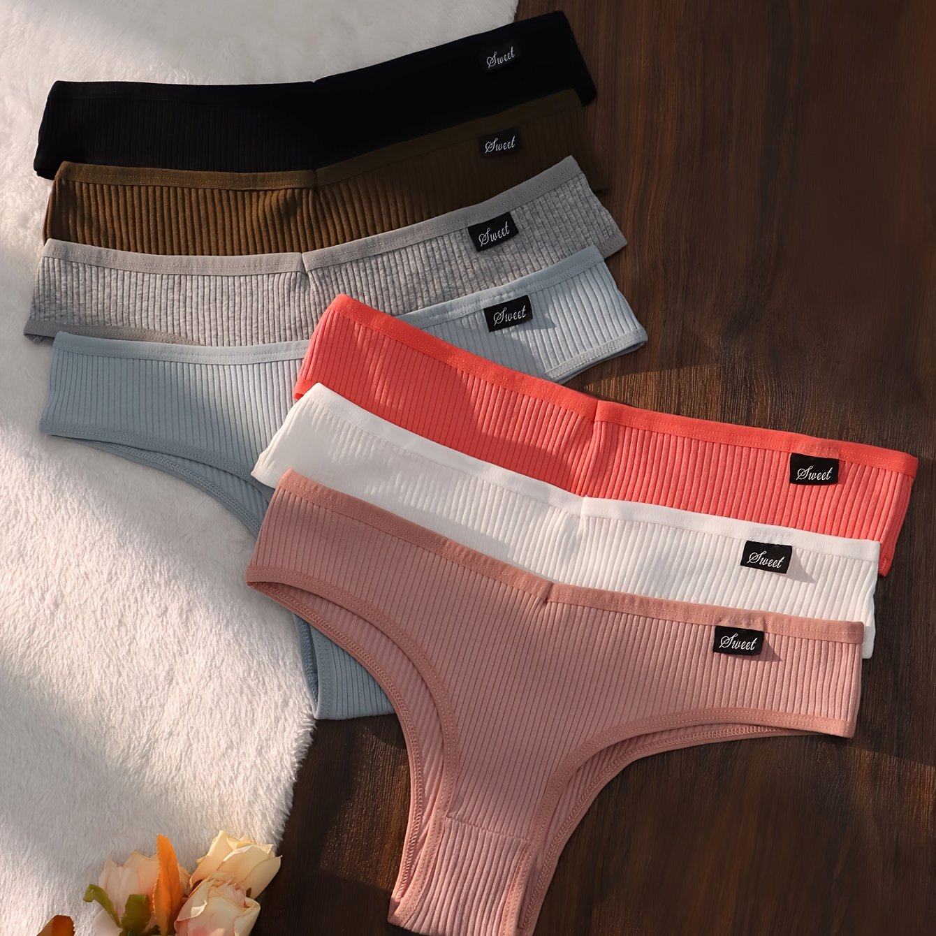 Women's Seamless Ribbed Solid Briefs Set of 7 Breathable Comfortable Panties