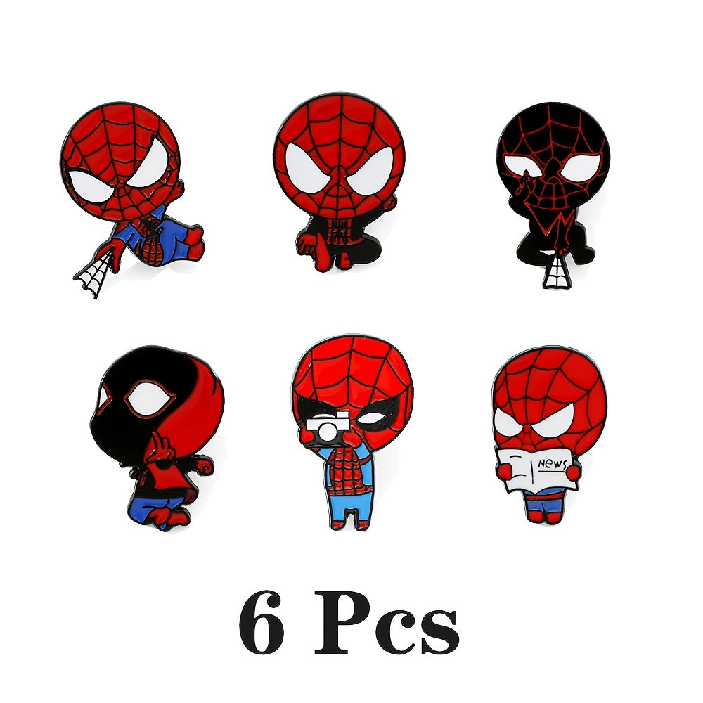 Set of 6 Marvel Spider-Man Enamel Brooch Pins Cartoon Anime Alloy Metal Fashion Accessories for Clothing and Backpacks