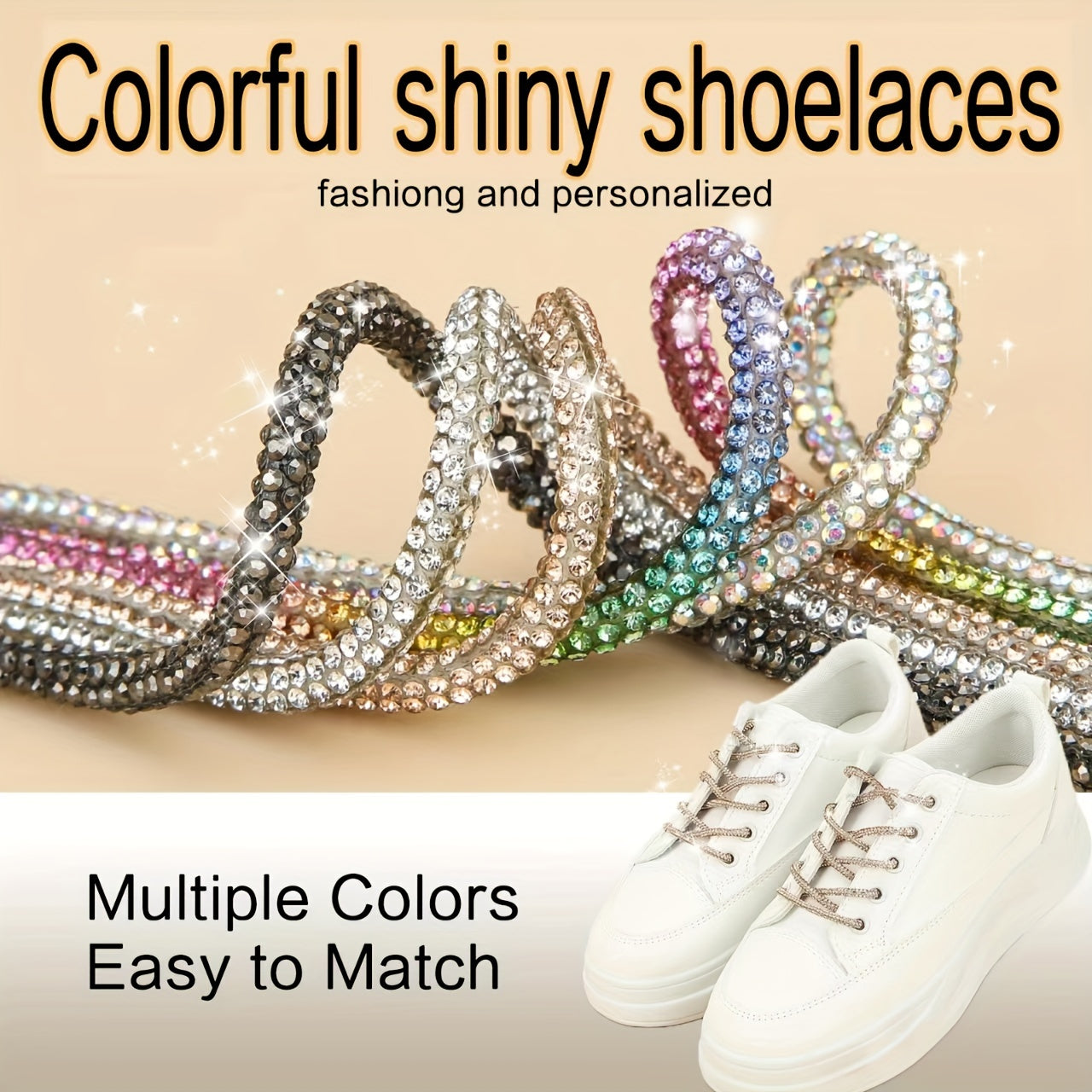 Unisex Rhinestone Sparkling Shoelaces Colorful Decorative Laces