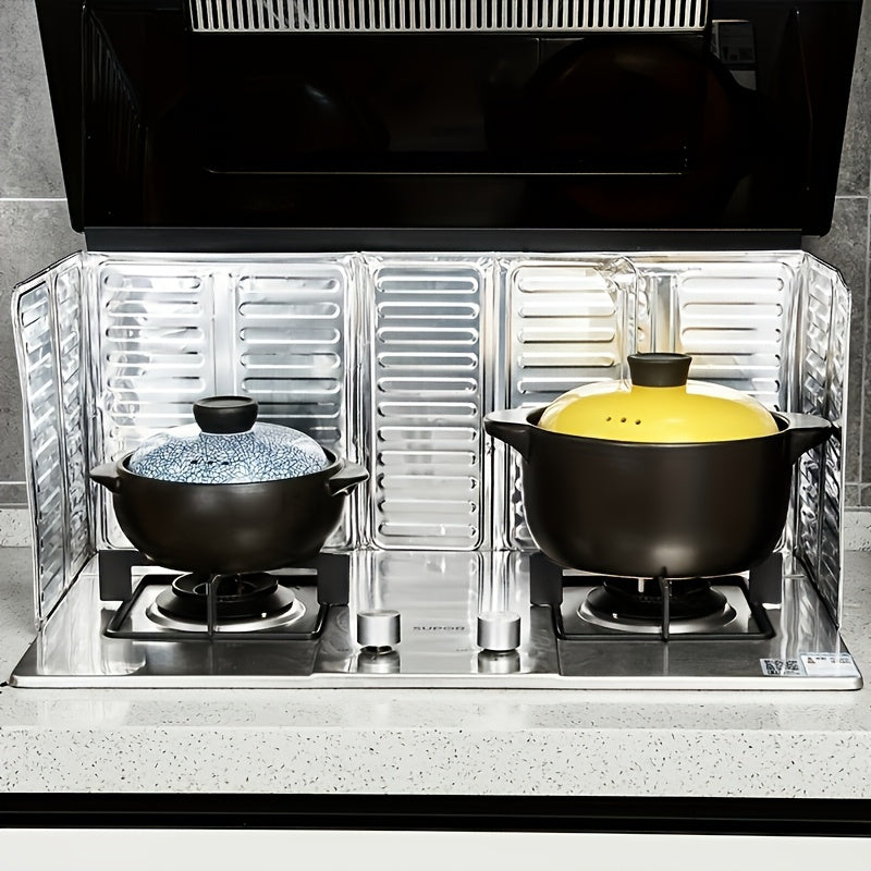 Set of 2 Foldable Aluminum Kitchen Splash Guards Non-Contact Oil Heat Barrier for Gas Stoves