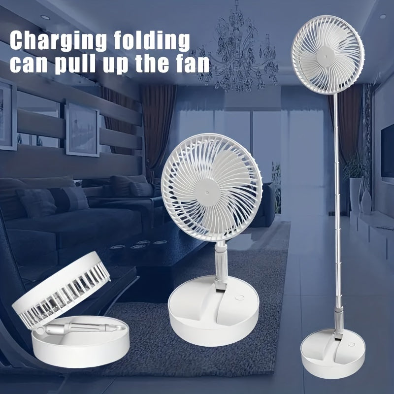 Portable Plastic Fan with Adjustable Height, 4 Speeds, Oscillating, USB Rechargeable