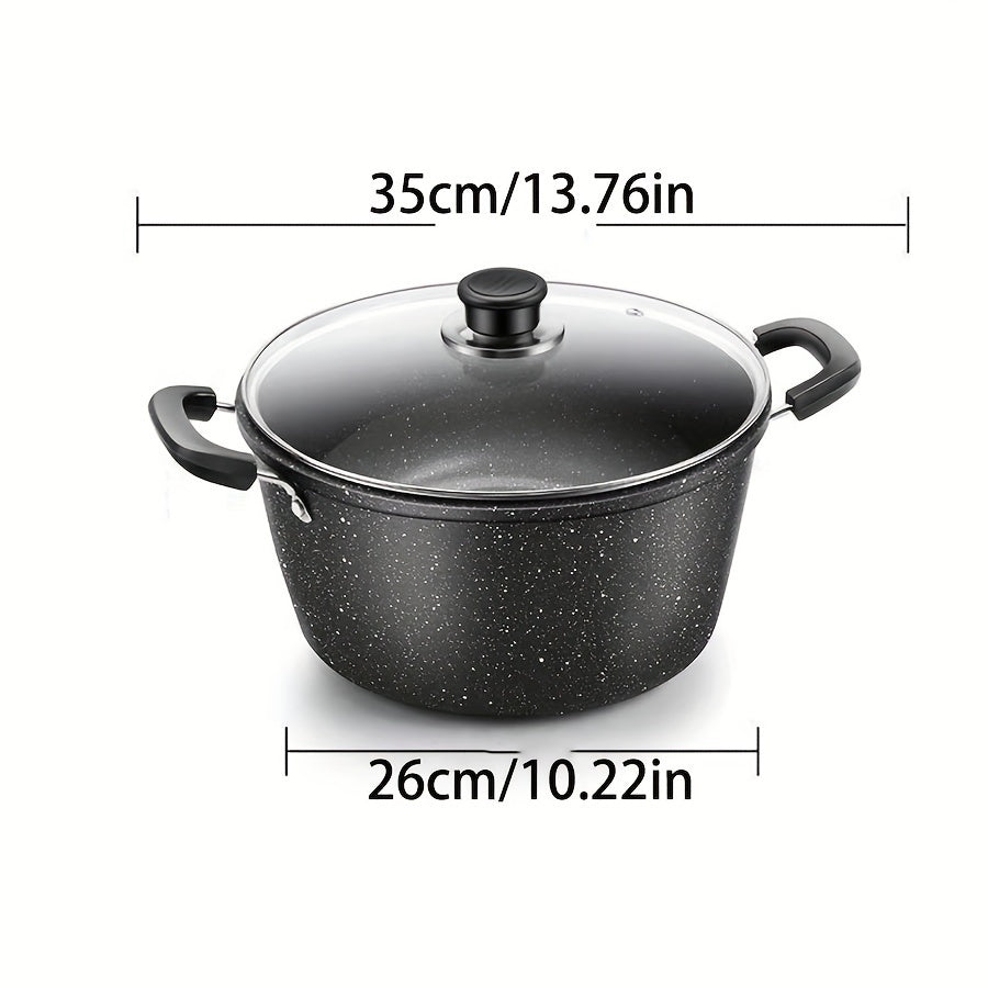Large Capacity Cast Iron Soup Pot with Non-Stick Coating and Lid