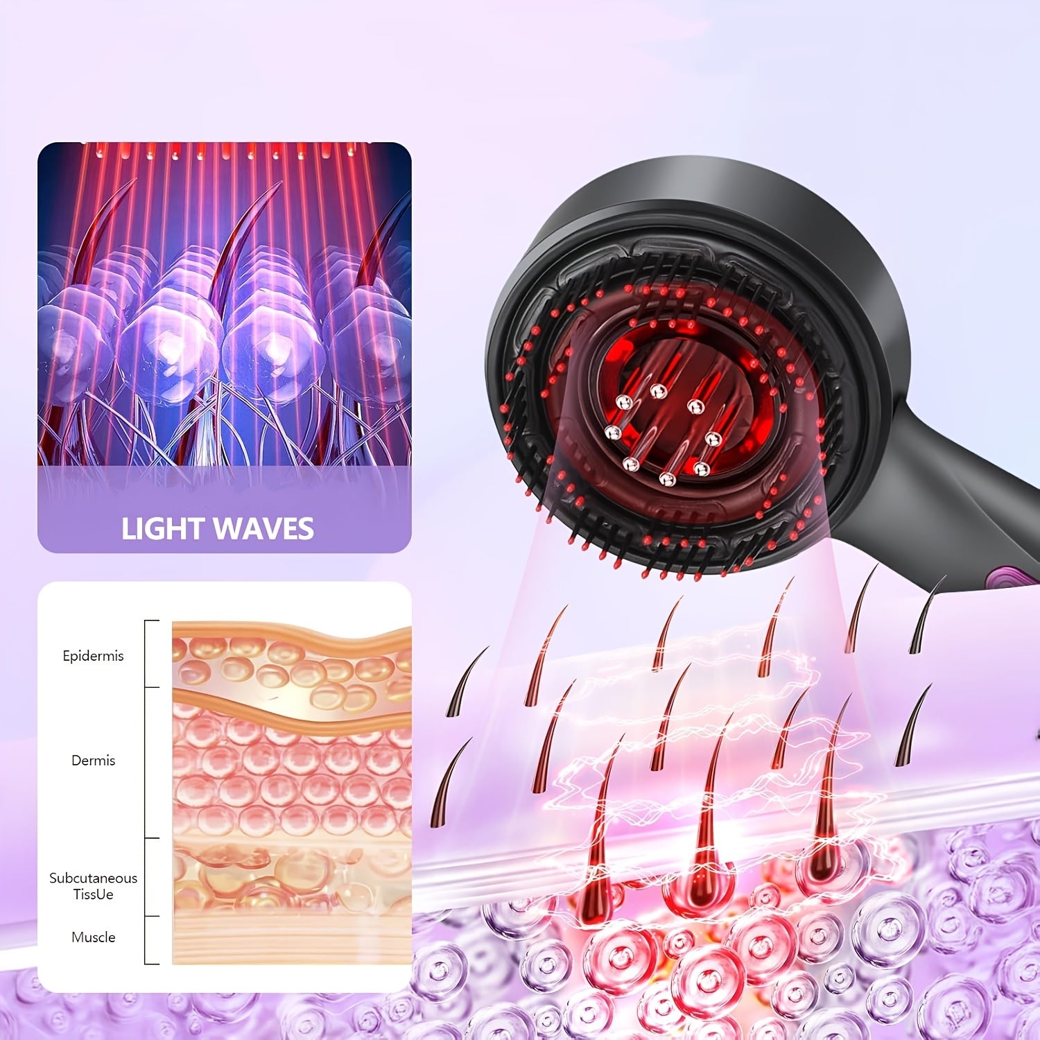 USB Rechargeable Head Massage Comb with 1400mAh Lithium Battery Electric Personal Care Device