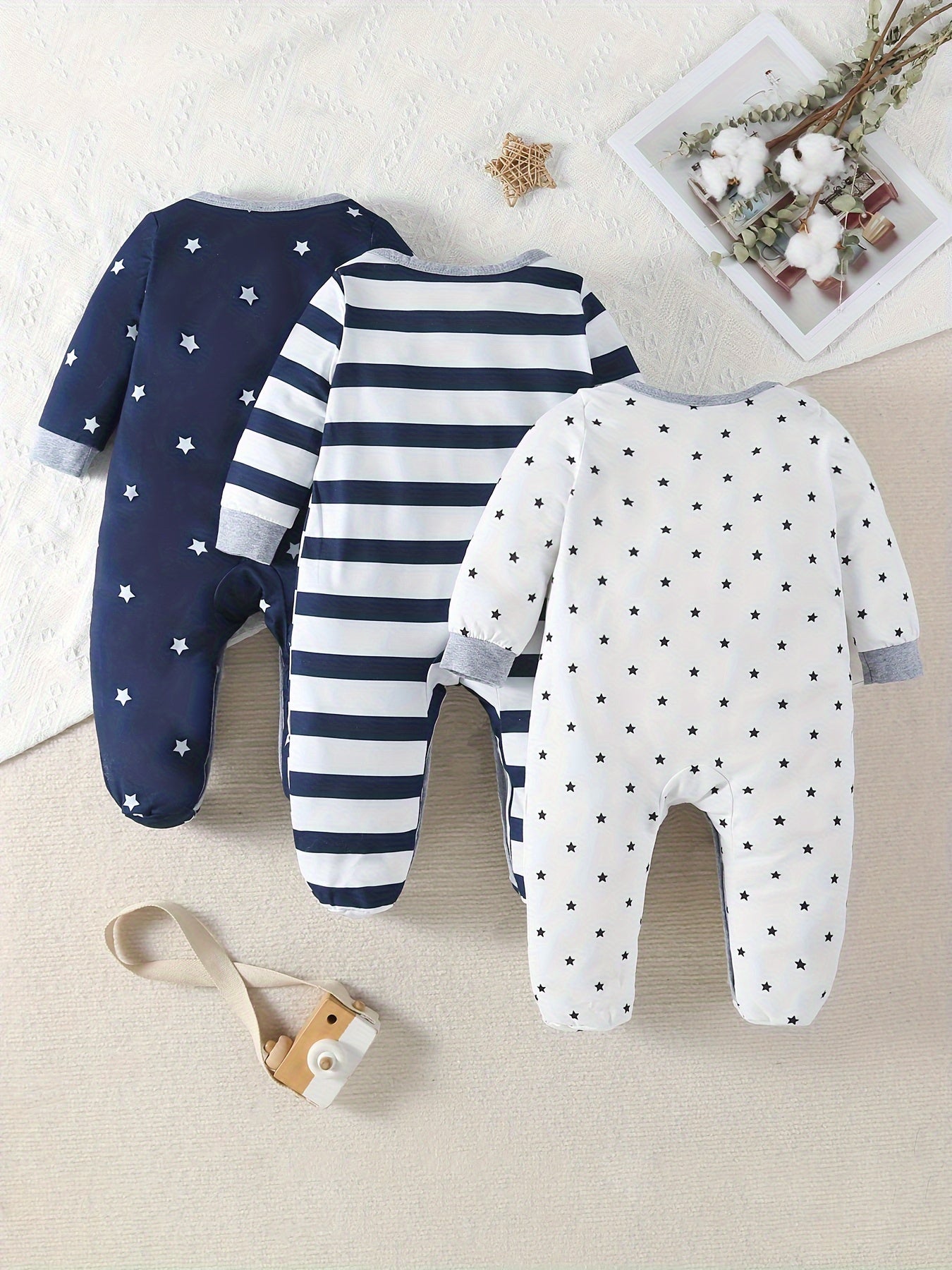 Baby Boys Star-Print Footed Bodysuit Set with Polka Dot Socks 0-3 Years