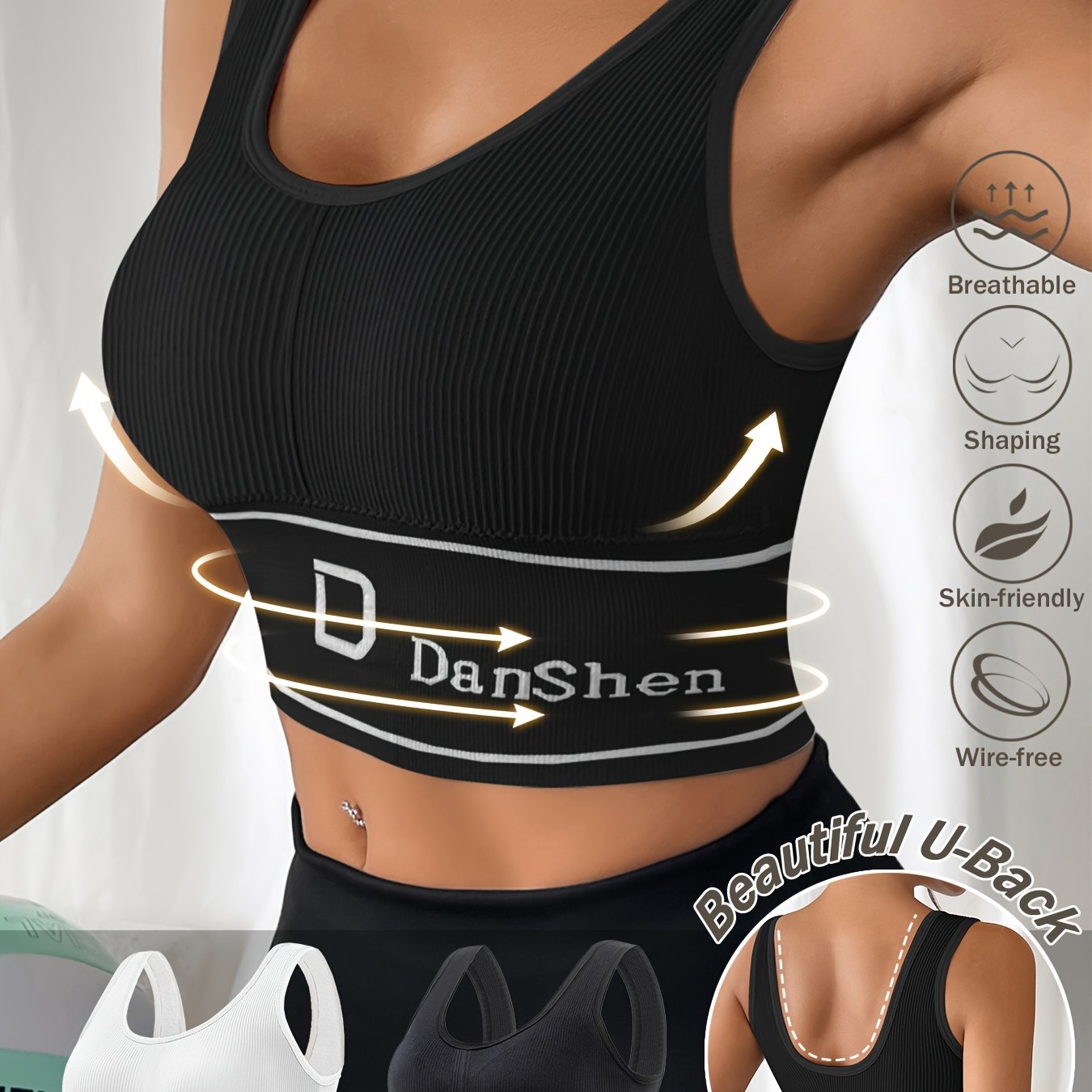 Plus Size Sports Bras Women Removable Pads Ribbed Elastic Yoga Running Set