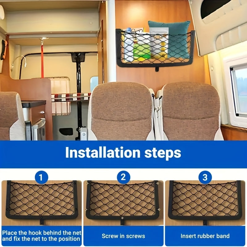 Universal Storage Net for Vehicles with Hooks and Screws, Polyamide Mesh