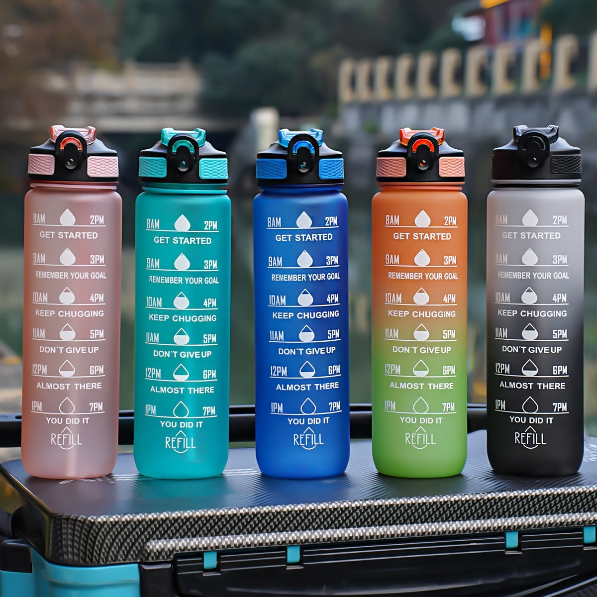 32oz Leak-Proof Gradient Water Bottle with Carry Strap for Hiking and Active Use