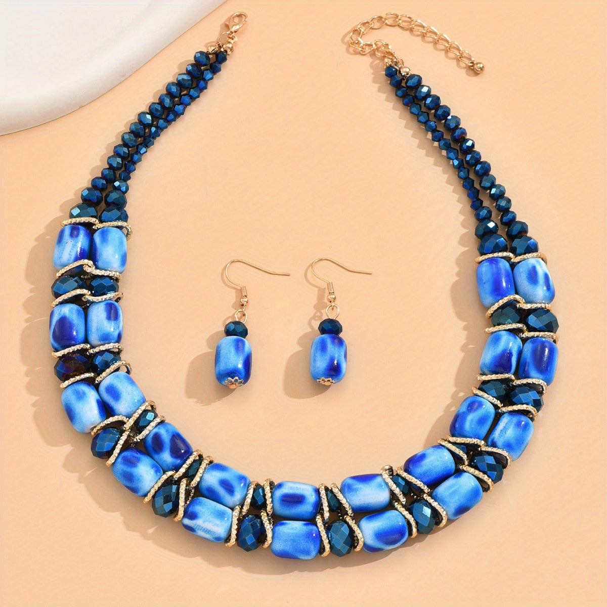 Women's Bohemian Beaded Jewelry Set with Necklace and Earrings