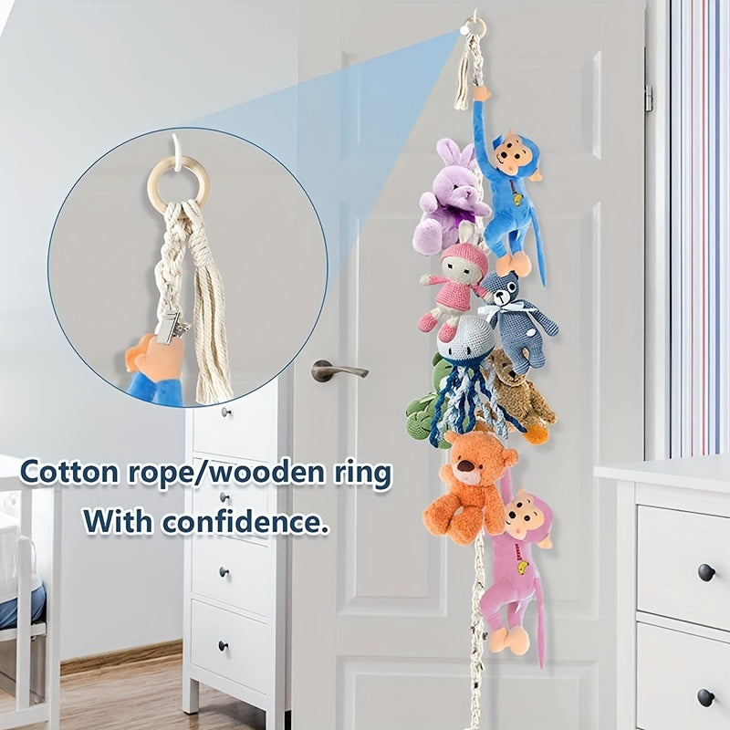 Toy Storage Organizer with 20 Metal Clips Hanging Chain for Plush Toys Hats Socks and Holiday Cards