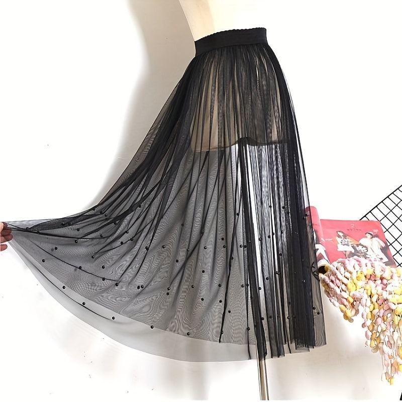 Victorian Gothic Sheer Tulle Skirt with Lace Petticoat for Women