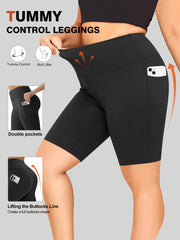 Women's Plus Size High Waist Shorts With Pockets Athletic Compression Black